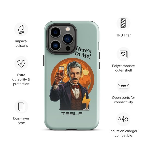 Graphic Nikola Tesla "Here's To Me" iPhone 11 thru iPhone 15 Pro Max -Cover - Picture 2 of 9